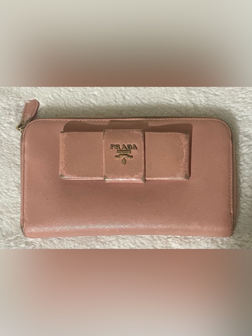 Prada Pink Saffiano Leather Wallet with Gold Logo